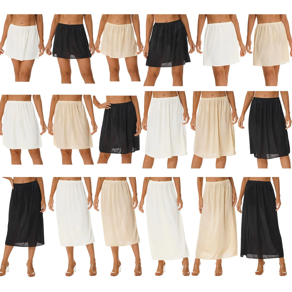 Womens Solid Color Underskirt Smooth Elastic Waistband Petticoat Inner Lining Skirt Party Prom Wedding Bridesmaid Dress Skirts