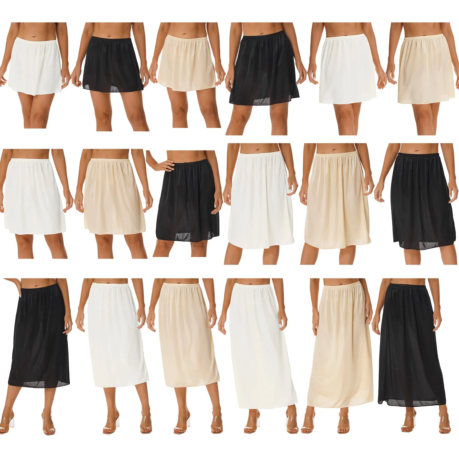 Womens Solid Color Underskirt Smooth Elastic Waistband Petticoat Inner Lining Skirt Party Prom Wedding Bridesmaid Dress Skirts