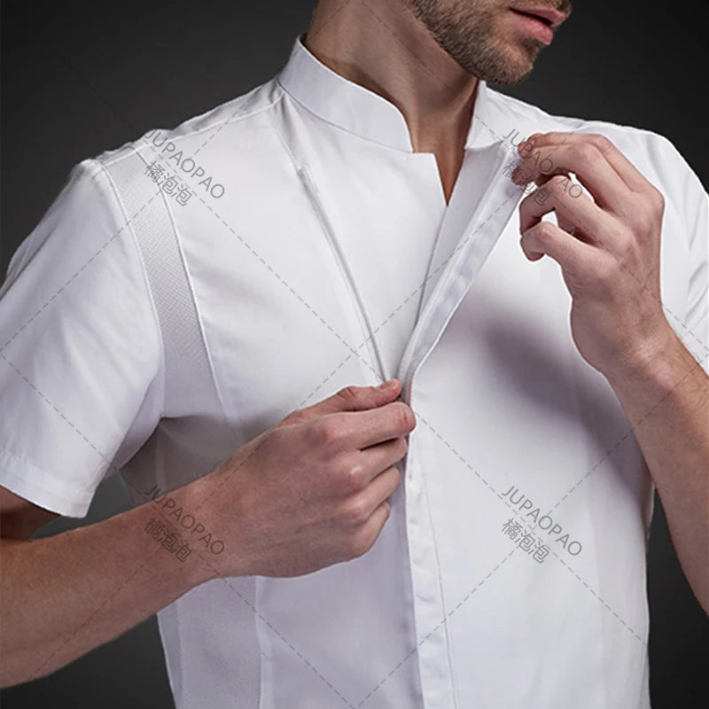 Summer Chef Costume Cook Jacket Male Chef's White Shirt Restaurant Uniform Barber Shop Workwear Overalls Restaurantes