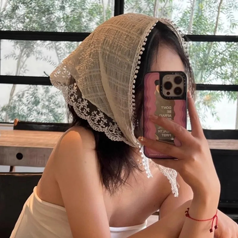 Girls Lace Headscarf Sweet Korean INS Pastoral Style Summer Triangle Scarf Hair Band Fashion Cute Women Hair Accessories