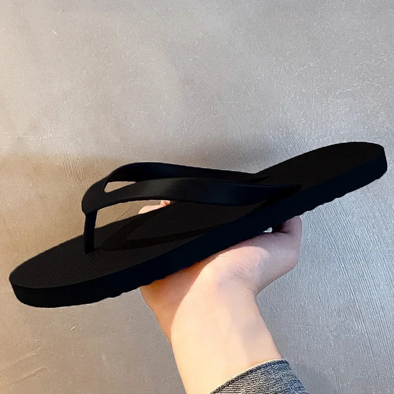 Comfortable Solid Color Non Slip Wearable Soft Slippers Men's Beach Shoes 2025 Summer Flat Heels Casual Flip Flops for Man