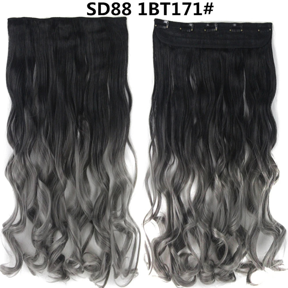 5 Clip-In Hair Extensions Long Straight One Piece Synthetic Heat-Resistant Fibre Hairpiece 22Inch Black Blonde Natural Hairstyle