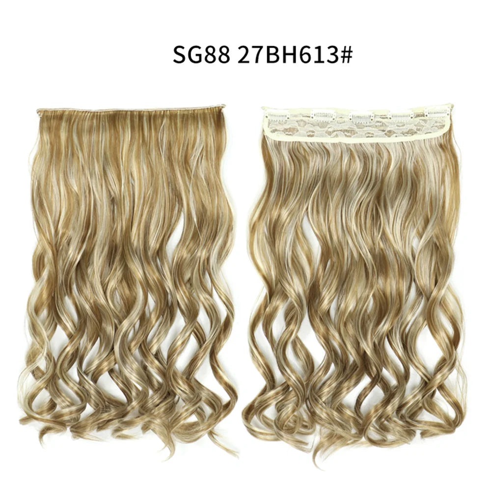 5 Clip-In Hair Extensions Long Straight One Piece Synthetic Heat-Resistant Fibre Hairpiece 22Inch Black Blonde Natural Hairstyle