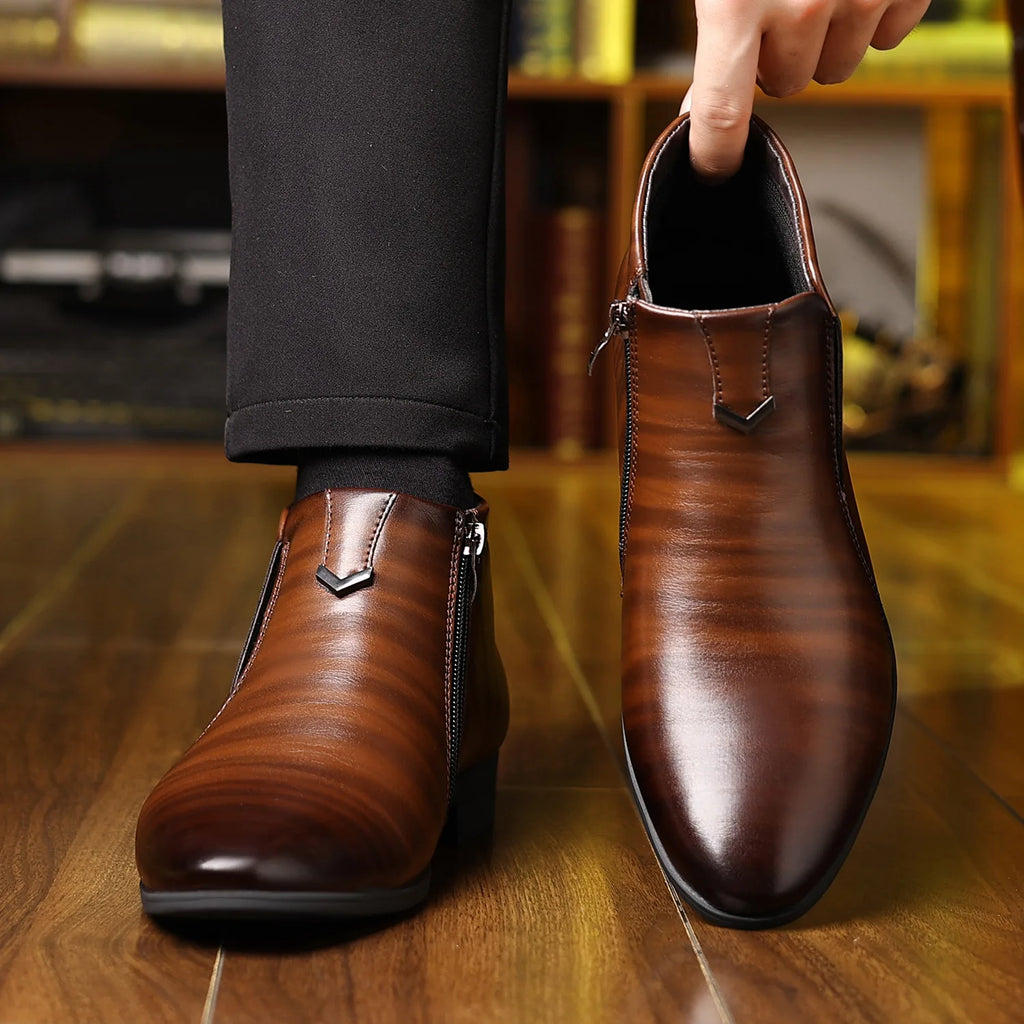 Men Ankle Boots Luxury High-top Men Leather Shoes High Quality Non-Slip Motorcycle Boots Fashion Zipper Men Boots 2025