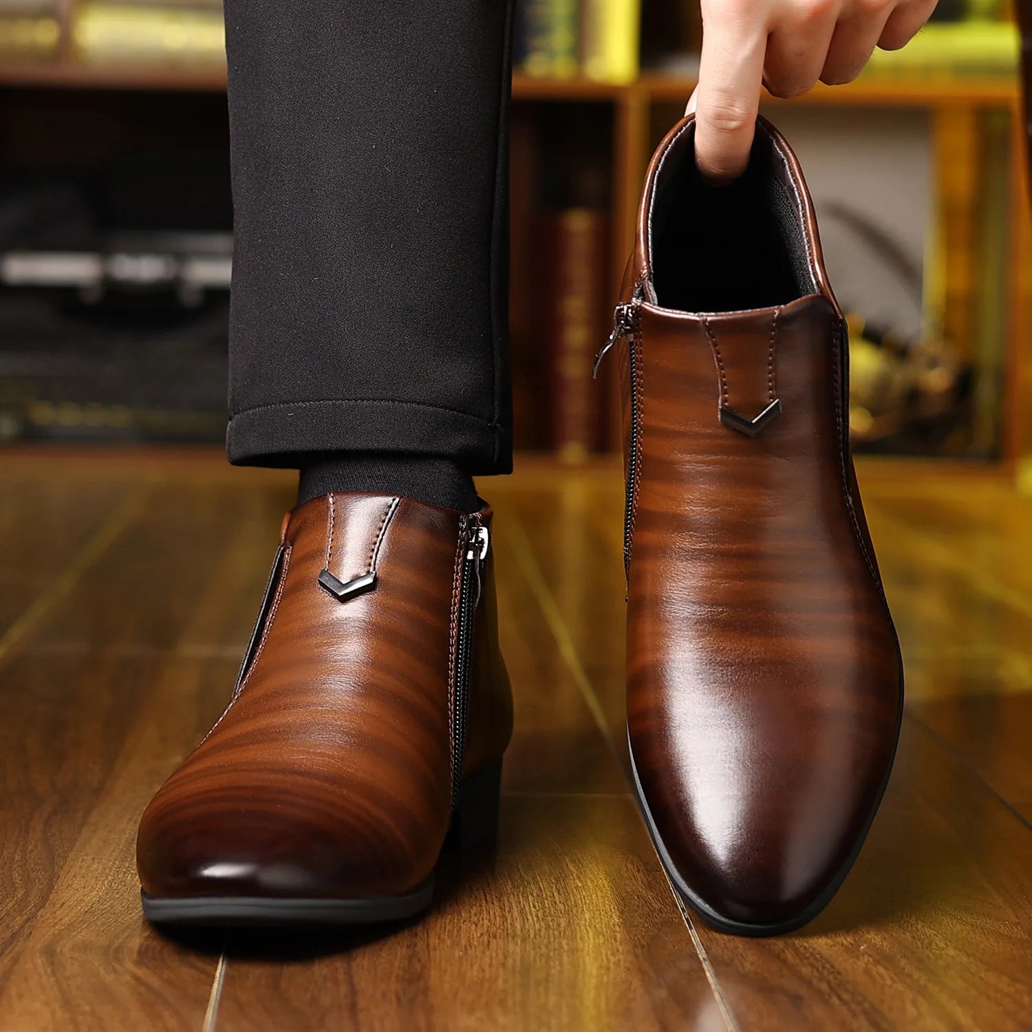 Men Ankle Boots Luxury High-top Men Leather Shoes High Quality Non-Slip Motorcycle Boots Fashion Zipper Men Boots 2025