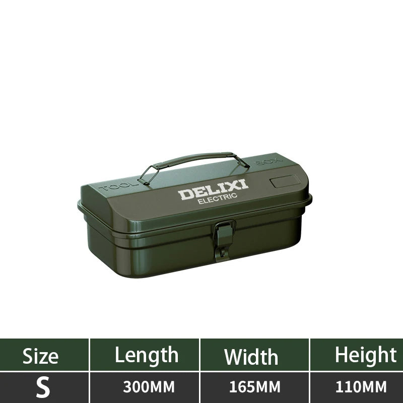 DELIXI Thicked Iron Tool Box Multi-functional Hard Case Industrial Tools Storage Box Household Car Hand-held Steel Storage Box