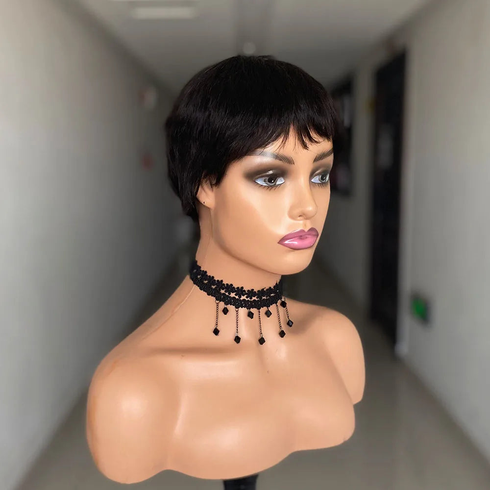 Short Pixie Cut Human Hair Wig - Natural