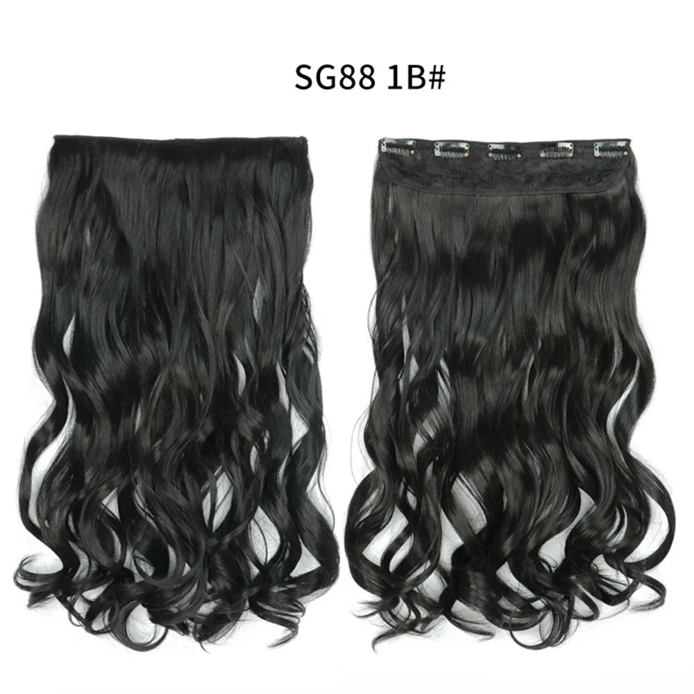 5 Clip-In Hair Extensions Long Straight One Piece Synthetic Heat-Resistant Fibre Hairpiece 22Inch Black Blonde Natural Hairstyle