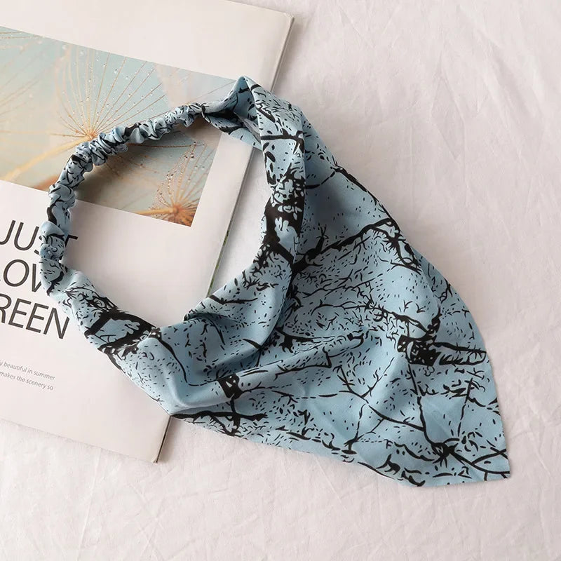 Bohemia Women Bandana Hair Scarf Summer Vintage Printted Chiffon Head Scarf Elastic Hair Bands Headwear Turban Femme Wholesale