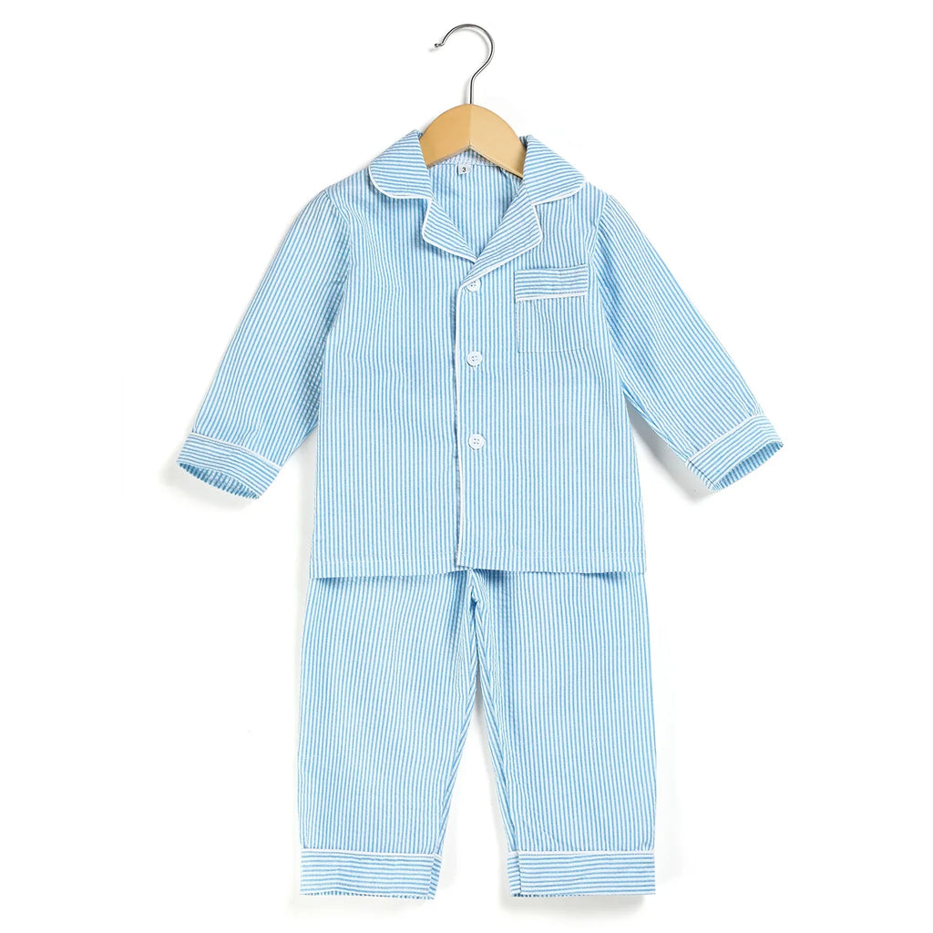 Ruffkids Summer Kids Pajamas Cotton Seersucker Sibling Matching Pjs Sleepwear Baby Clothes Loungewear Girls Boys Pyjamas Sets