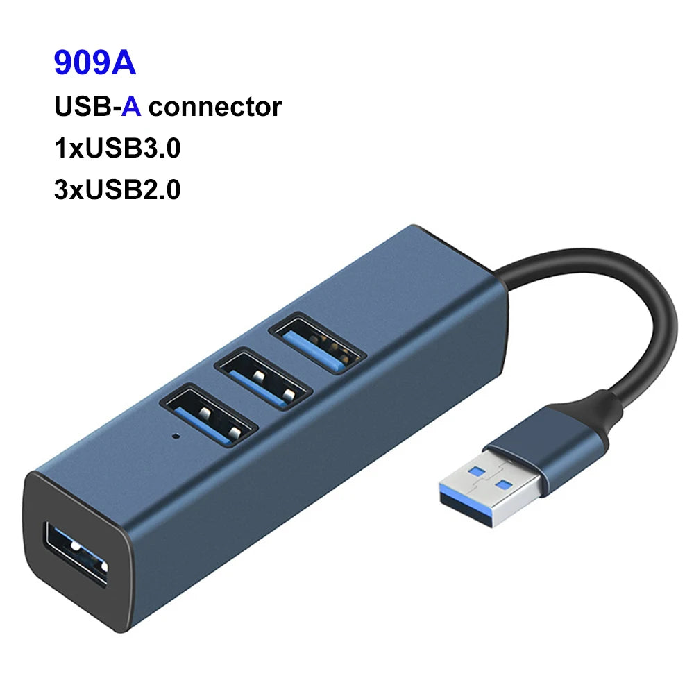 MZX USB 3.0 Hub Aluminum Multi Port Splitter with Power Adapter and Switch