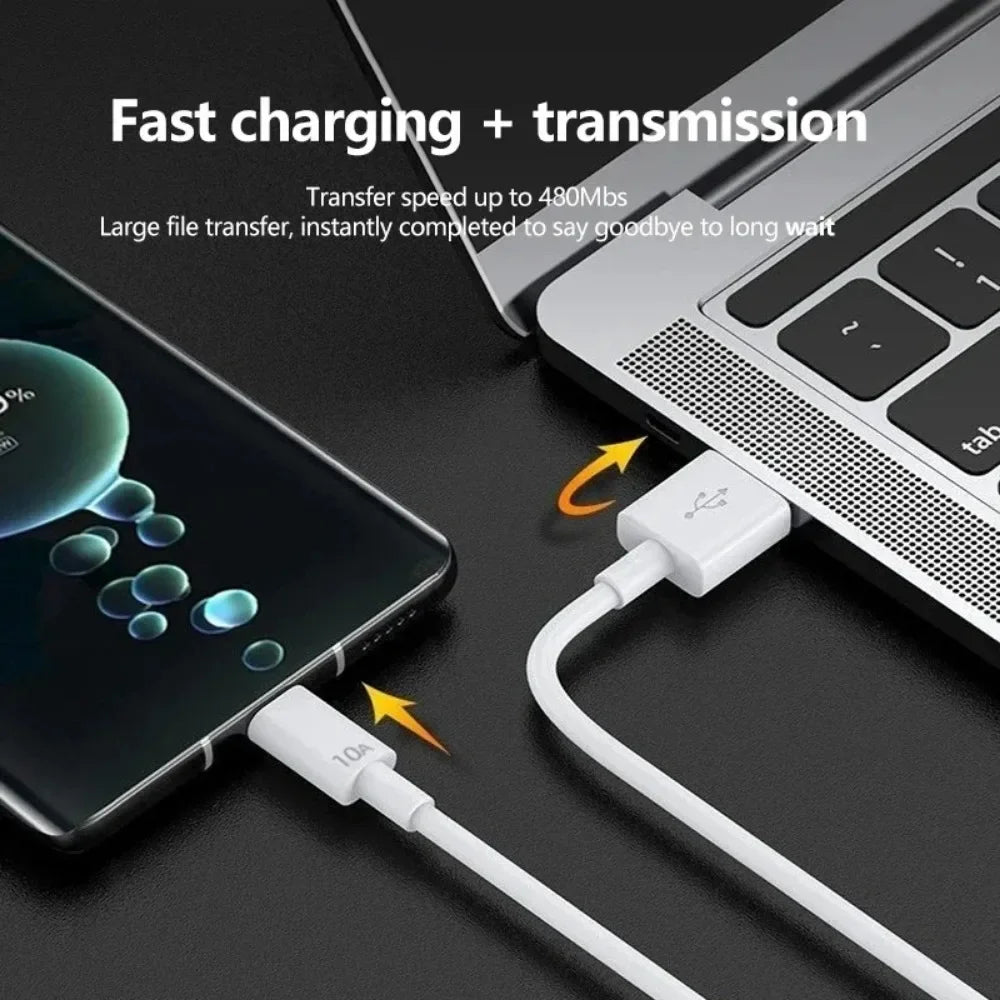 120W 10A USB -C Quick Charging Cable for Samsung Xiaomi Huawei USB C Mobile Phone Data Cord Super Fast Charge Data Cable 0.25-2M