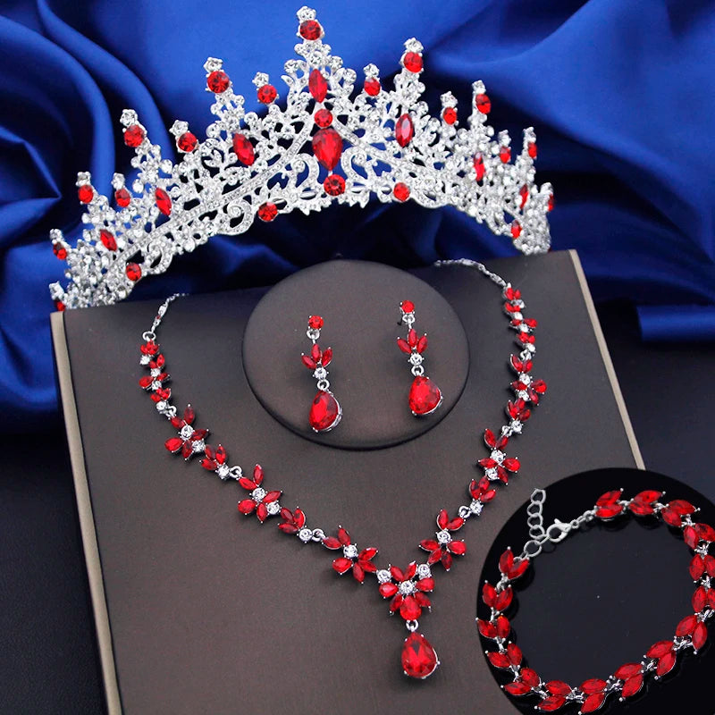 4 Pcs Lime Green Crown Jewelry Sets for Women Fashion Tiaras Bracelets Earrings and Necklace Sets Bride Wedding Prom Accessories