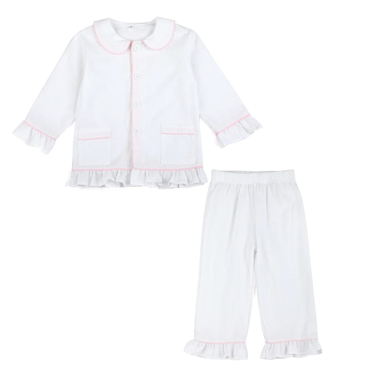 Ruffkids Summer Kids Pajamas Cotton Seersucker Sibling Matching Pjs Sleepwear Baby Clothes Loungewear Girls Boys Pyjamas Sets