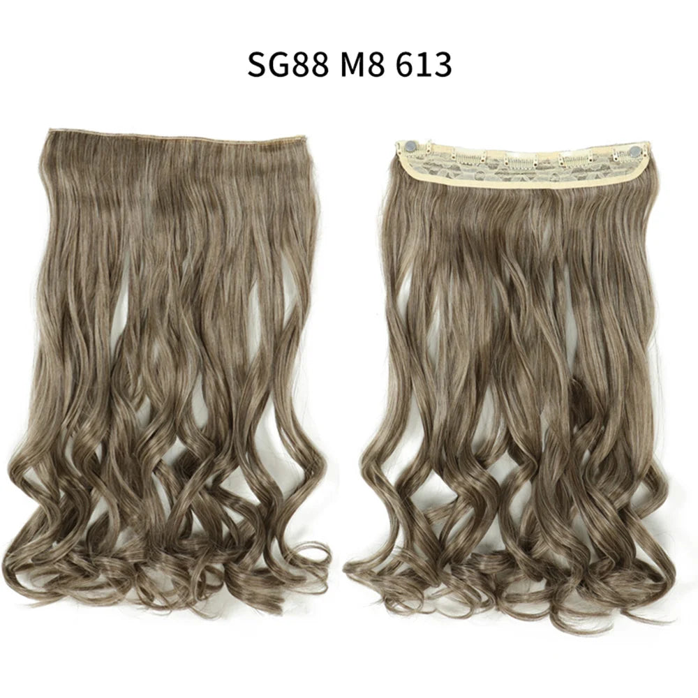 5 Clip-In Hair Extensions Long Straight One Piece Synthetic Heat-Resistant Fibre Hairpiece 22Inch Black Blonde Natural Hairstyle