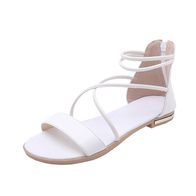 Genuine Leather Women Sandals Summer Flats Shoes Casual Flip Flops Gladiator Sandal Comfortable Cross Strap Beach Shoes Ladies