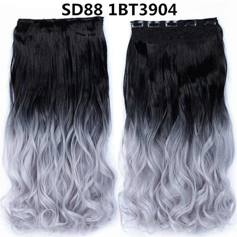 5 Clip-In Hair Extensions Long Straight One Piece Synthetic Heat-Resistant Fibre Hairpiece 22Inch Black Blonde Natural Hairstyle