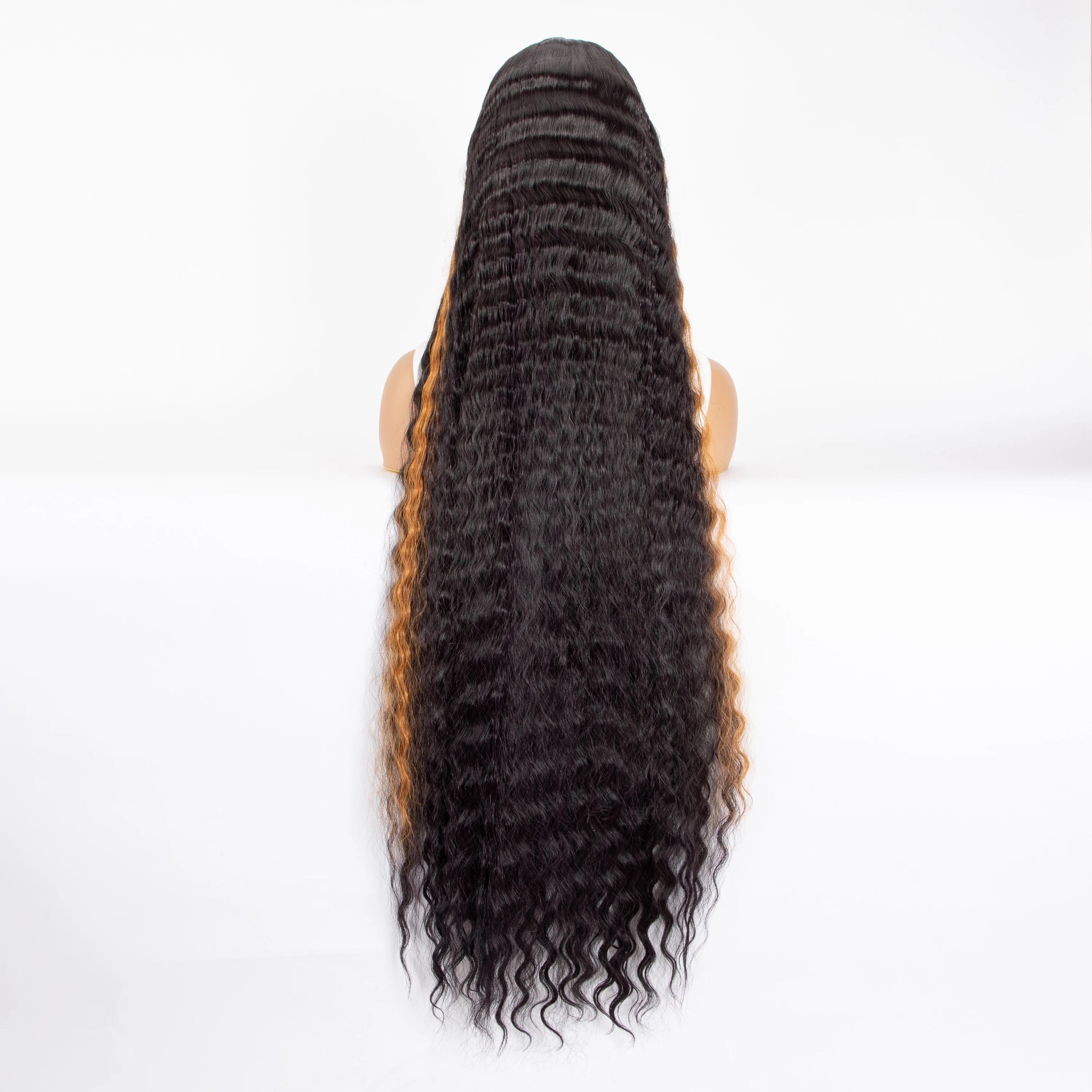 WIGERA Synthetic Ombre Black 40Inch Extra Long Crimp Deep Body Wave Lace Wig Curly Wavy Wigs Highlights With Baby Hair For Women