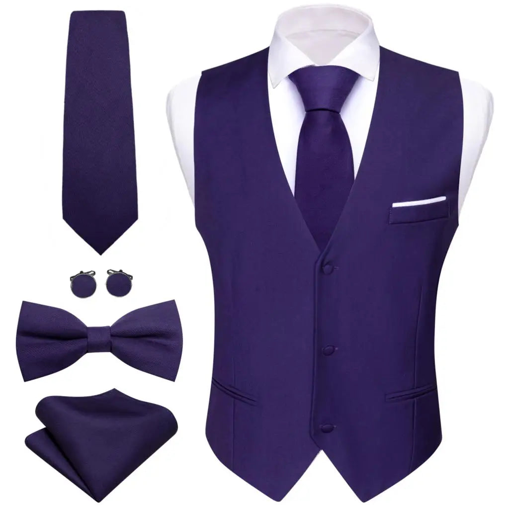 Elegant Vest for Men Pink Solid Satin Waistcoat Tie Bowtie Hanky Set Sleeveless Jacket Wedding Formal Male Gilet Suit Barry Wang