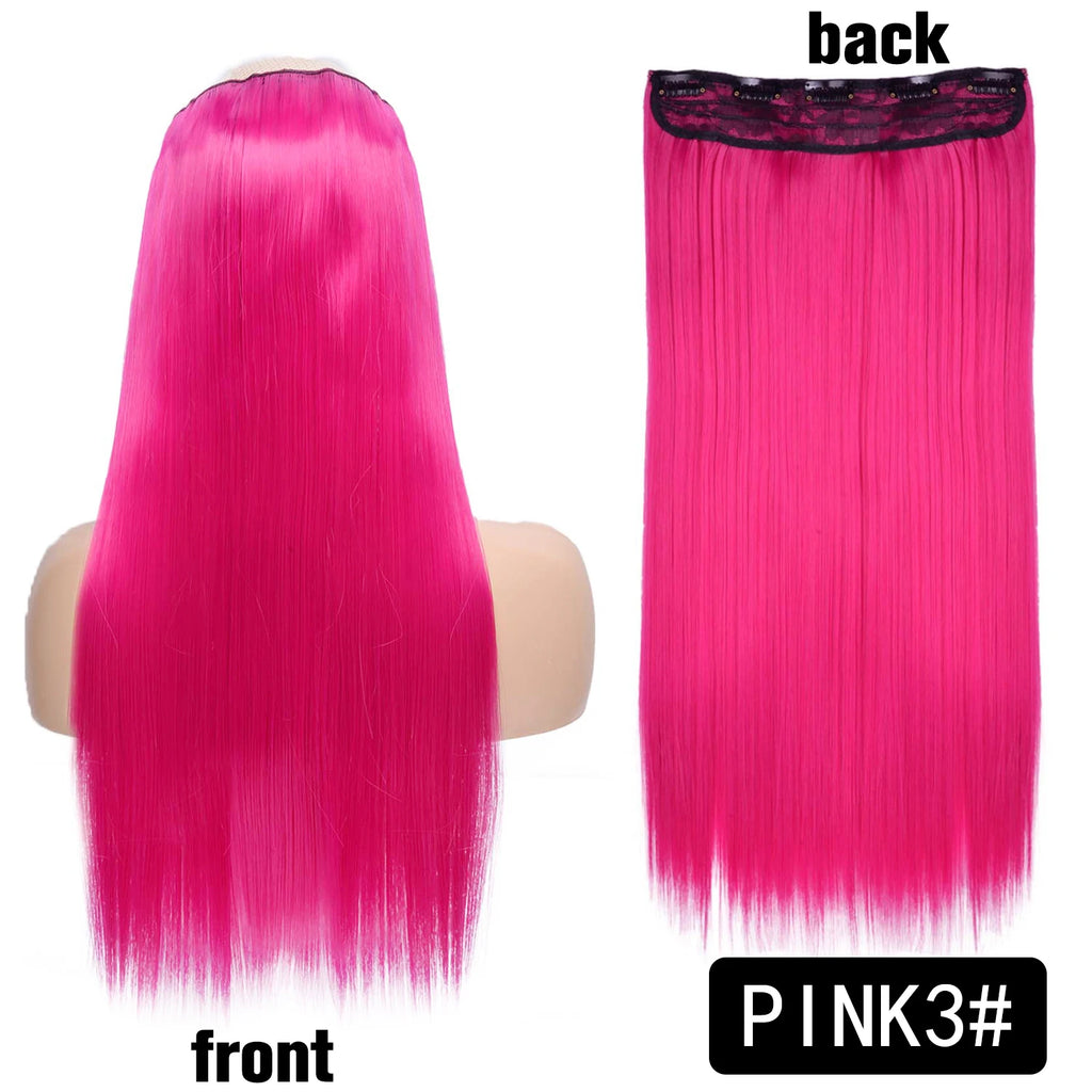 5 Clip-In Hair Extensions Long Straight One Piece Synthetic Heat-Resistant Fibre Hairpiece 22Inch Black Blonde Natural Hairstyle