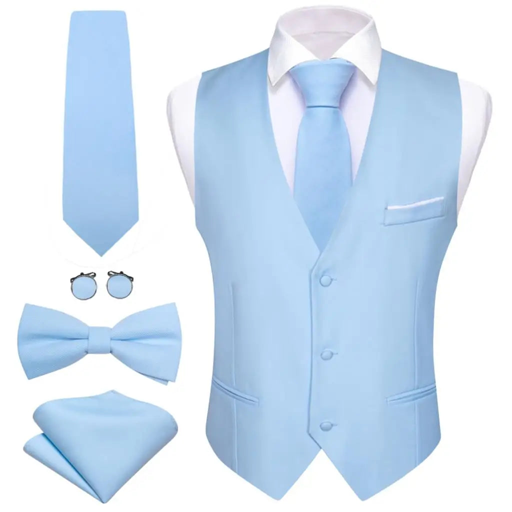 Elegant Vest for Men Pink Solid Satin Waistcoat Tie Bowtie Hanky Set Sleeveless Jacket Wedding Formal Male Gilet Suit Barry Wang