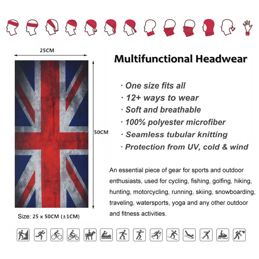 Commonwealth of Nations Flag Bandanas Multifunctional Headwear for Women Men UK/England/Canada/Australia Dustproof Cycling Scarf
