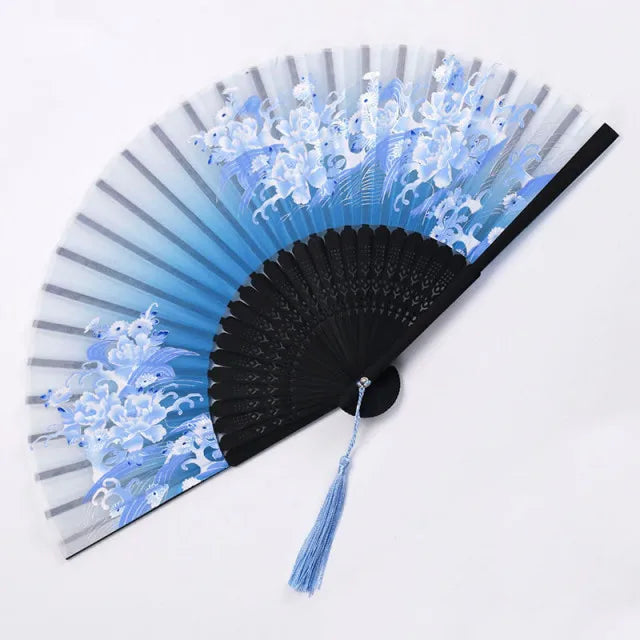 Chinese Bamboo Silk Hand Folding Fan Black