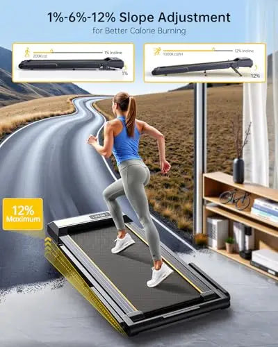 Walking Pad Treadmill with 12% Incline, 4 in 1 Folding Treadmill for Home/Office with Handle Bar, with App & Bluetooth Speaker