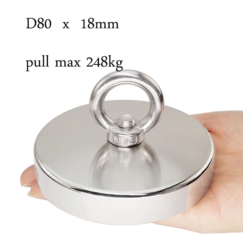 Fishing Magnets, 110lb 242lb 529lb 771lb Pull Force Super Strong Heavy Duty Rare Earth Neodymium Search Magnet For River Fishing