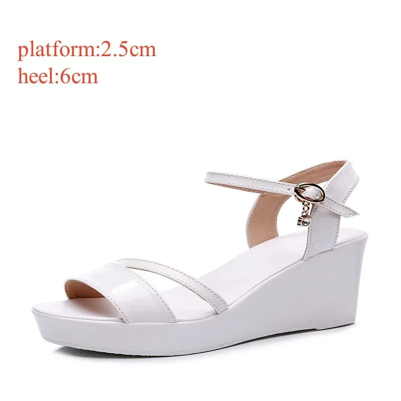 Small Size 33-43 Fashion Cowhide Leather Shoes Women's Platform Wedges Sandals Summer 2025 High Heels Sandals Office Beach Mom