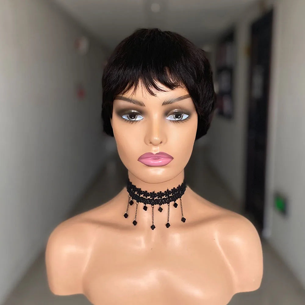 Short Pixie Cut Human Hair Wig - Natural