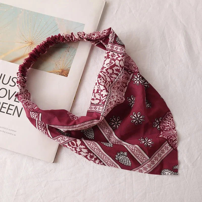 Bohemia Women Bandana Hair Scarf Summer Vintage Printted Chiffon Head Scarf Elastic Hair Bands Headwear Turban Femme Wholesale