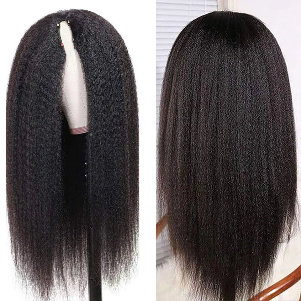 U Part Kinky Straight Human Hair Wig