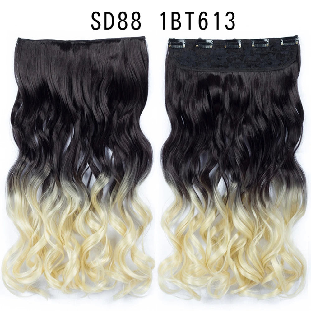 5 Clip-In Hair Extensions Long Straight One Piece Synthetic Heat-Resistant Fibre Hairpiece 22Inch Black Blonde Natural Hairstyle
