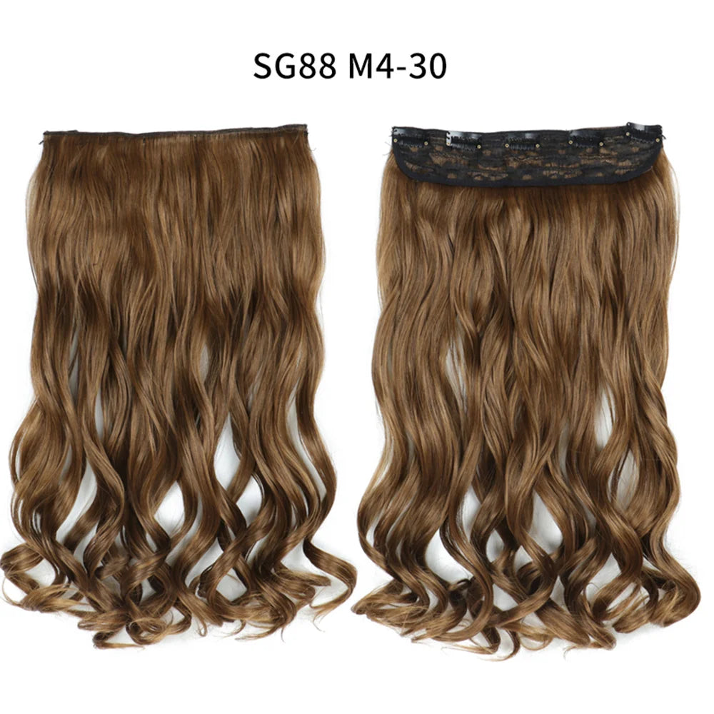 5 Clip-In Hair Extensions Long Straight One Piece Synthetic Heat-Resistant Fibre Hairpiece 22Inch Black Blonde Natural Hairstyle