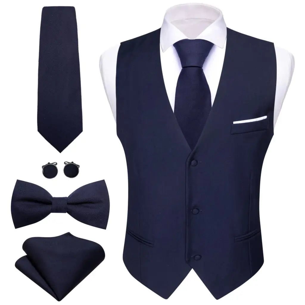 Elegant Vest for Men Pink Solid Satin Waistcoat Tie Bowtie Hanky Set Sleeveless Jacket Wedding Formal Male Gilet Suit Barry Wang