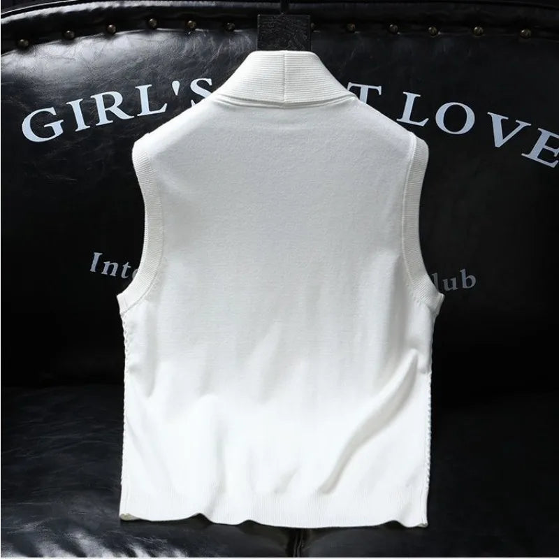 2025 Spring Summer Knitted Cardigan Vest Men's American Trendy Solid Color Slim Business Versatile Fashion Tops Men Aesthetic