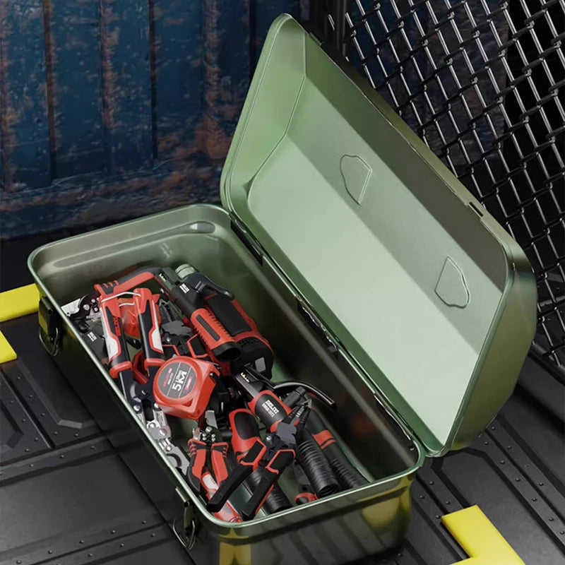 DELIXI Thicked Iron Tool Box Multi-functional Hard Case Industrial Tools Storage Box Household Car Hand-held Steel Storage Box