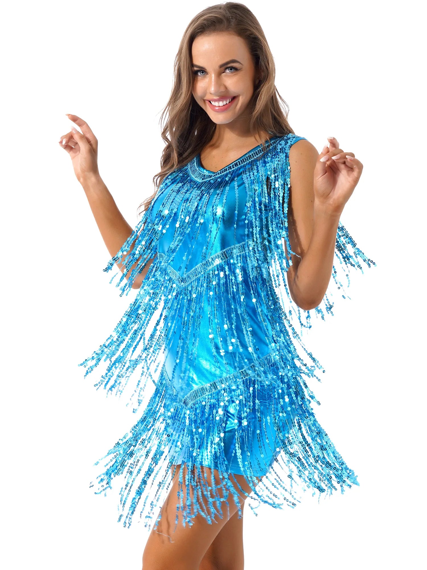 Tassel Fringe Sequin Latin Dance Dress Women Sexy Ballroom Salsa Tango Cha Cha Rumba Samba Outfits Dancewear