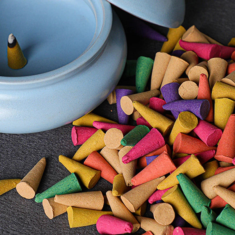 1Pack Backflow Incense Cones Pack of 60 Mixed Flavor Natural Incense Floral Lavender Sandalwood Aloes Aromatherapy