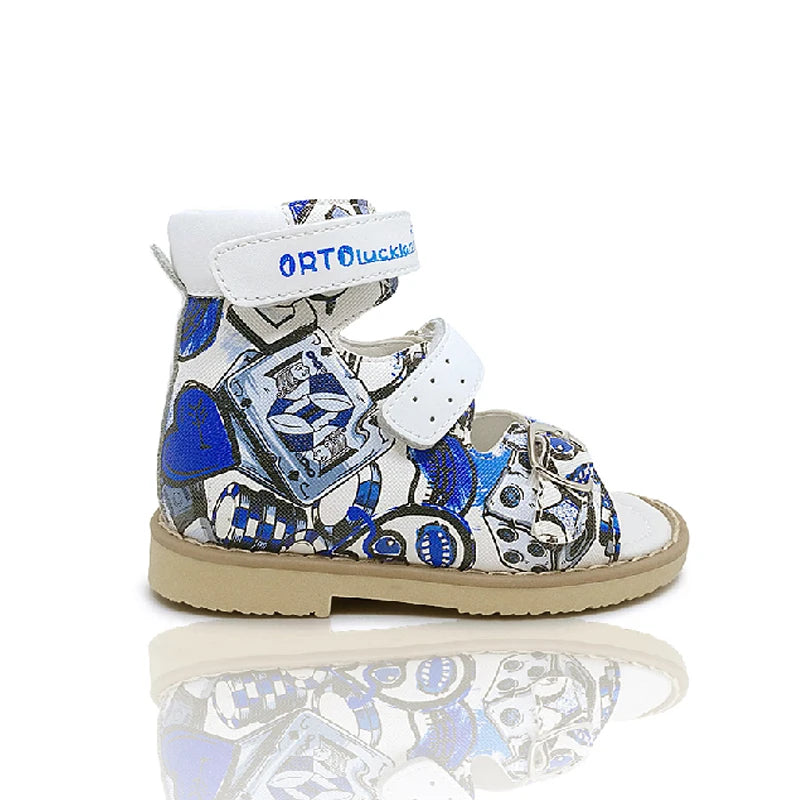 Ortoluckland Children Sandals Summer Orthopedic Buckle Strap Shoes Boys Printed Arch Support Flatfoot Footwear Size20 To32
