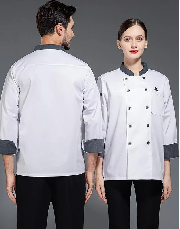 Men Red Chef Coat Logo Long Sleeve Chef Jacket for Summer Apron Head Chef Uniform Restaurant Hotel Kitchen Cooking Clothes