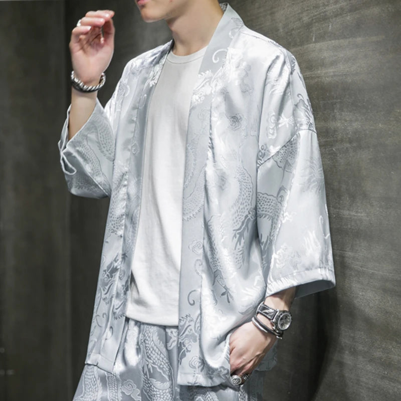 Kimono Cardigan Jacket Men's Japanese Summer Yukata Men's Yuki Obi Japanese Dragon Coat Traditional Japan Clothing Outwear New