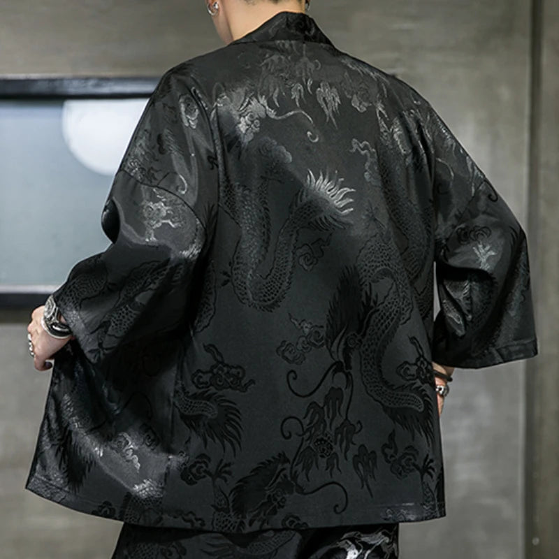Kimono Cardigan Jacket Men's Japanese Summer Yukata Men's Yuki Obi Japanese Dragon Coat Traditional Japan Clothing Outwear New