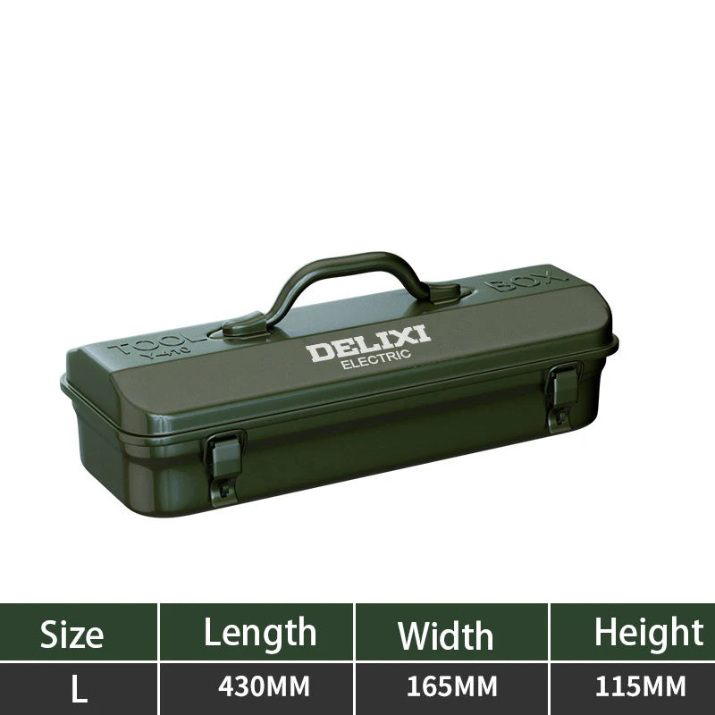 DELIXI Thicked Iron Tool Box Multi-functional Hard Case Industrial Tools Storage Box Household Car Hand-held Steel Storage Box