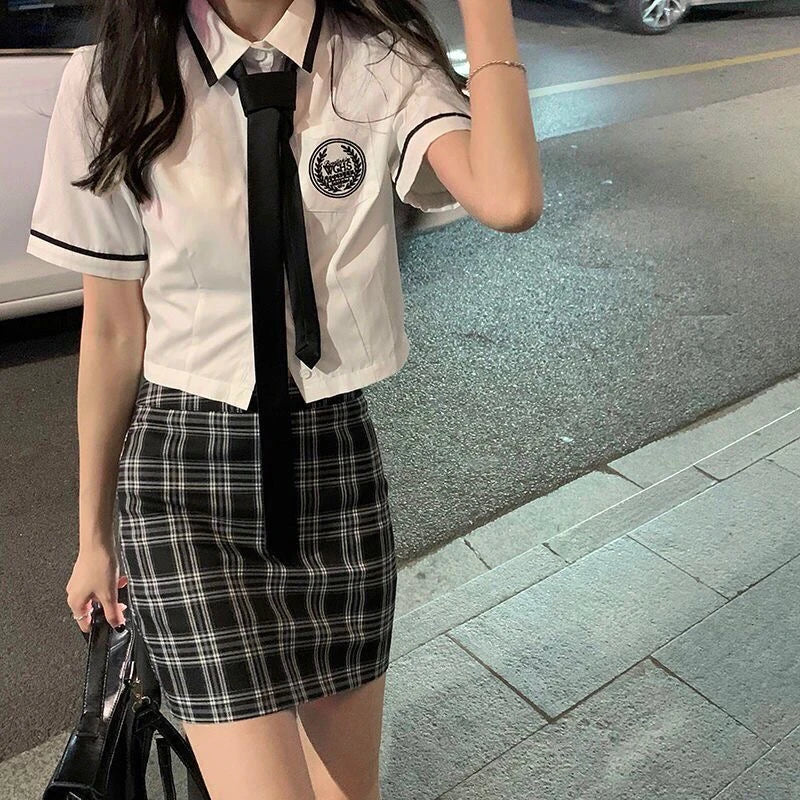 Hot Girl Jk Uniform Daily Two-piece Set Japanese Korean Style College Style School Costume Suit High Waist Hip Wrap Skirt Set