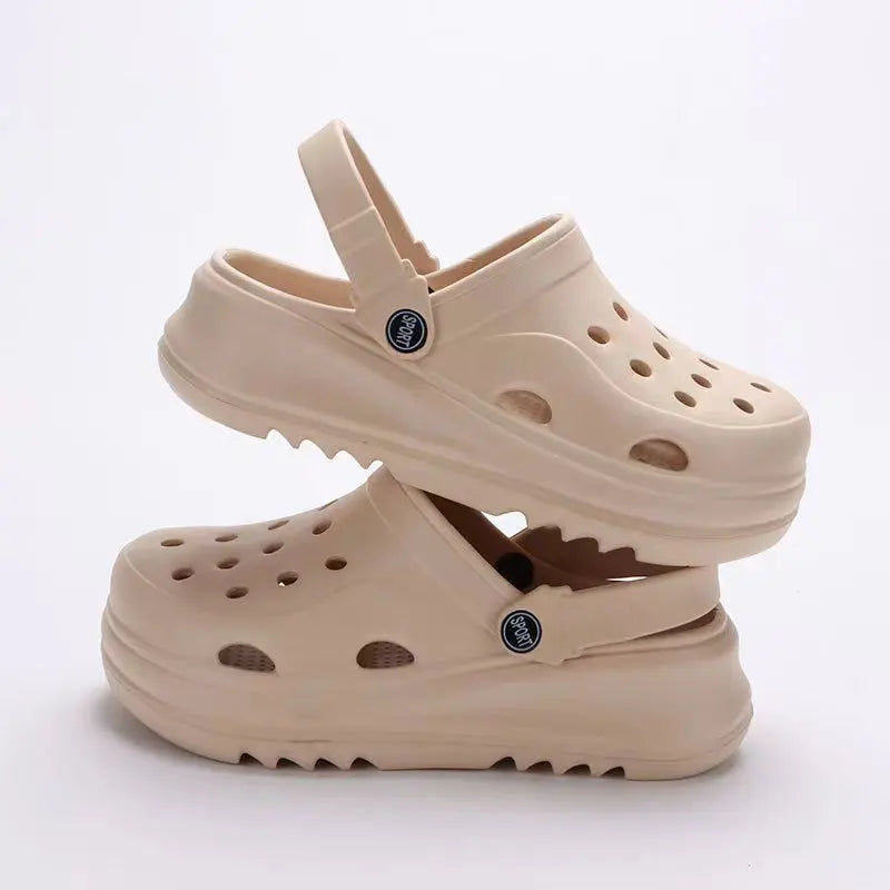 2025 Summer 5cm Women's Thick Sole Hole Shoes High Heel Soft Sole Beach Garden Shoes Women's Elevated Anti Slip Platform Sandals