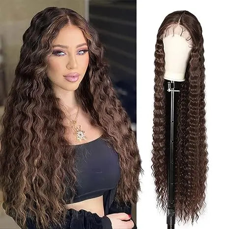WIGERA Synthetic Ombre Black 40Inch Extra Long Crimp Deep Body Wave Lace Wig Curly Wavy Wigs Highlights With Baby Hair For Women