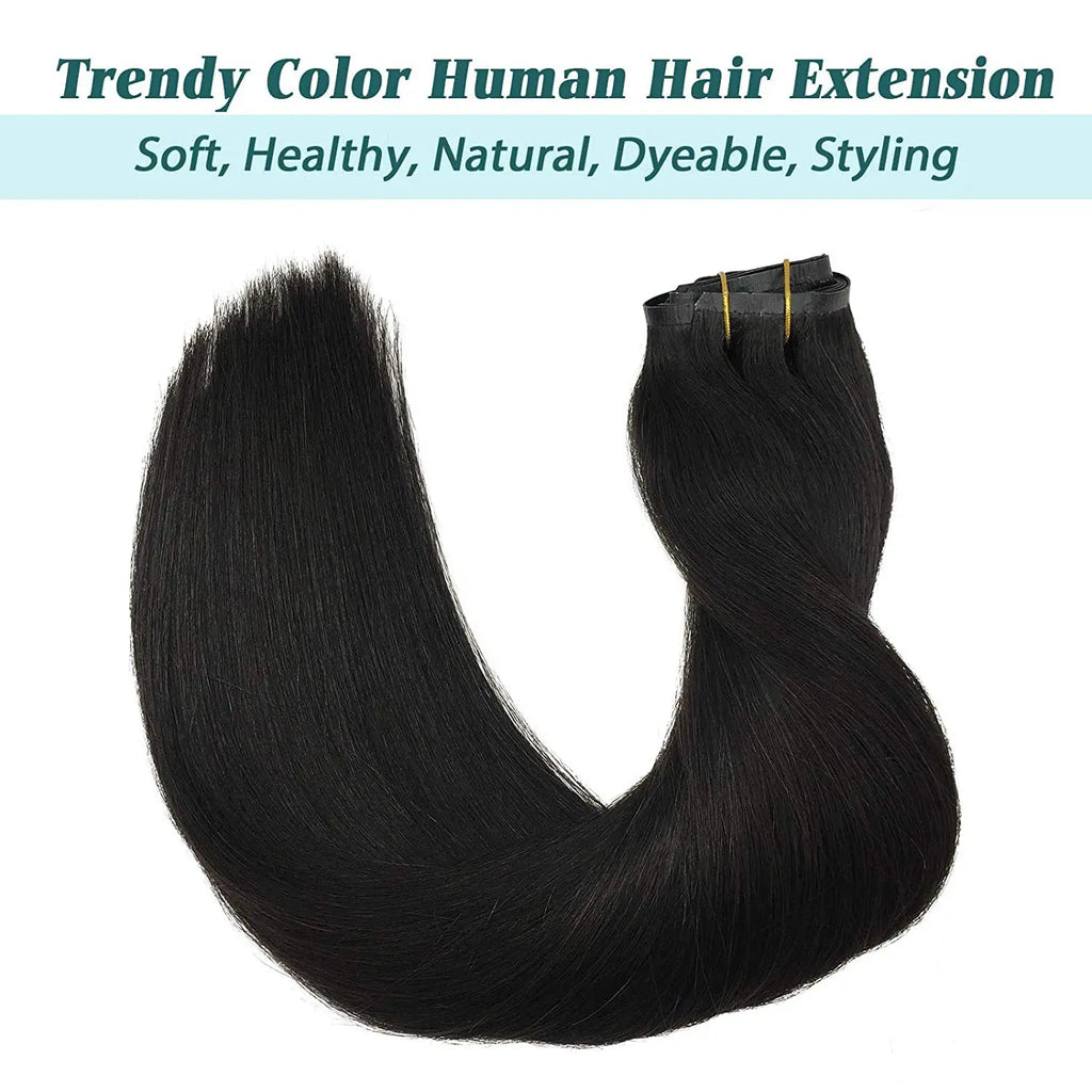 PU Clip in Extensions Human Hair Clip in Natural Thick Straight Hair Extensions Seamless Skin Weft Clip-on Hair Pieces 150G