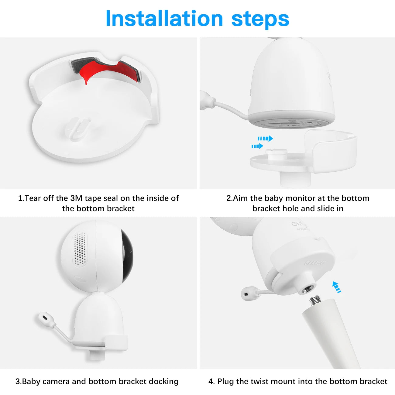 Flexible Twist Mount Bracket for eufy Security 720P Video Baby Monitor Camera,Attaches to Crib Cot Shelves or Furniture